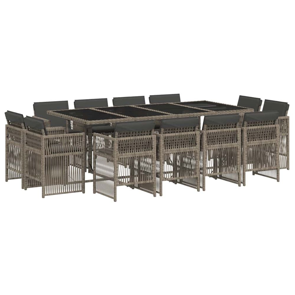 Ensemble à manger de jardin coussins 13 pcs gris résine tressée
