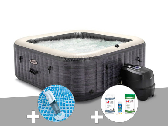 Kit spa gonflable purespa ardoise carré bulles 6 places + aspirateur + kit trai