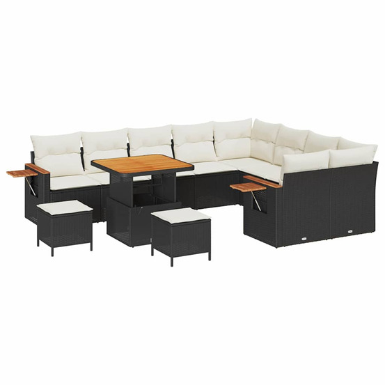 Ensemble de canapé de jardin avec coussin 12 pcs noir et crème