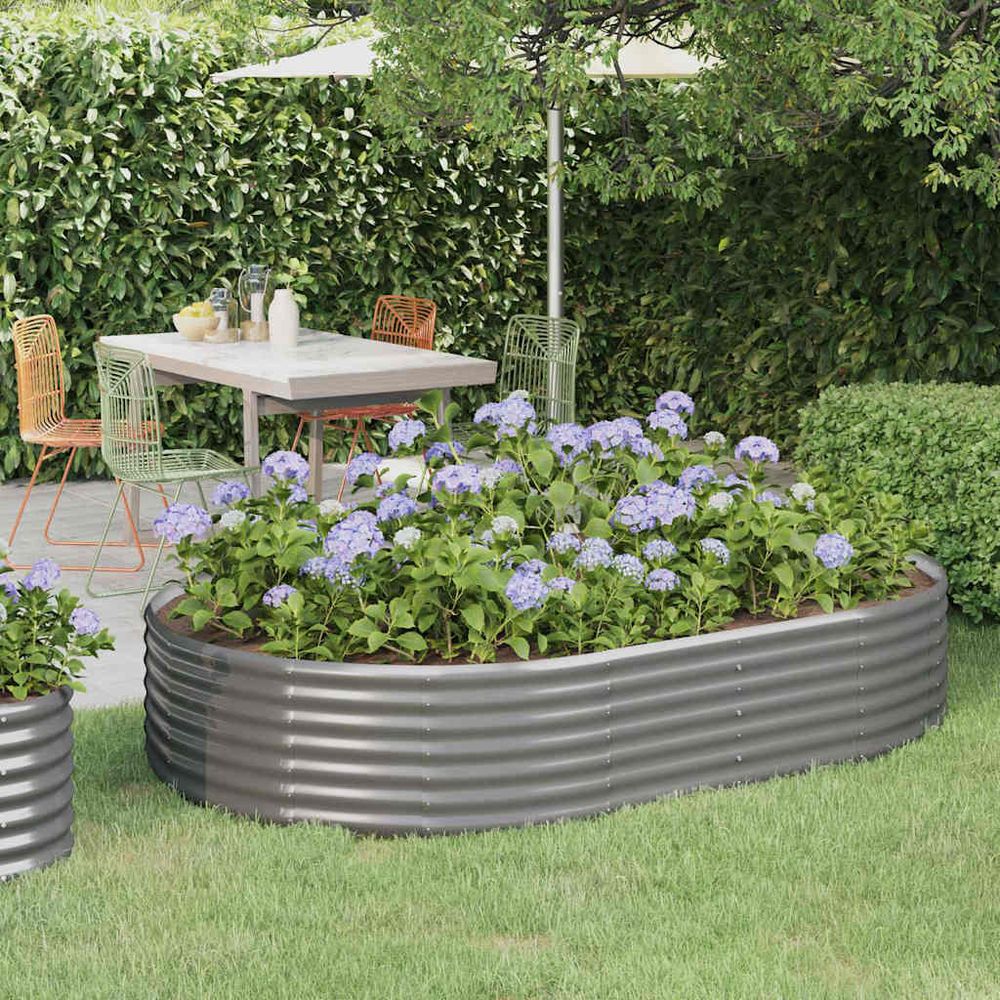 Grand potager surélevé acier galvanisé culture jardin ovale 214x140x36 cm gris