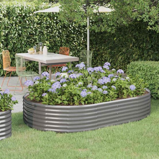 Grand potager surélevé acier galvanisé culture jardin ovale 214x140x36 cm gris