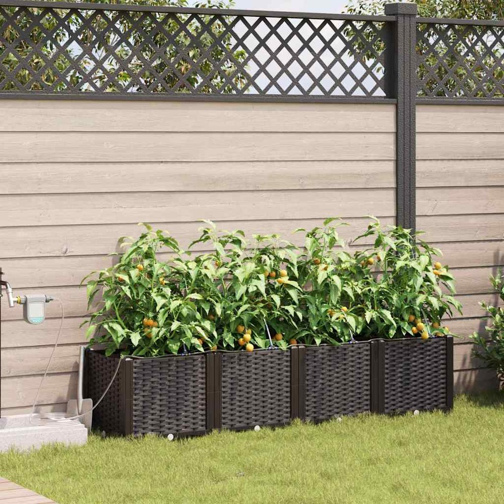 Cache-pot de jardin 4 pcs marron plastique