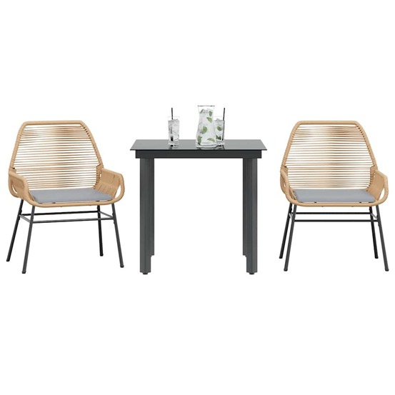 Ensemble à manger jardin coussins 3pcs marron poly rotin verre