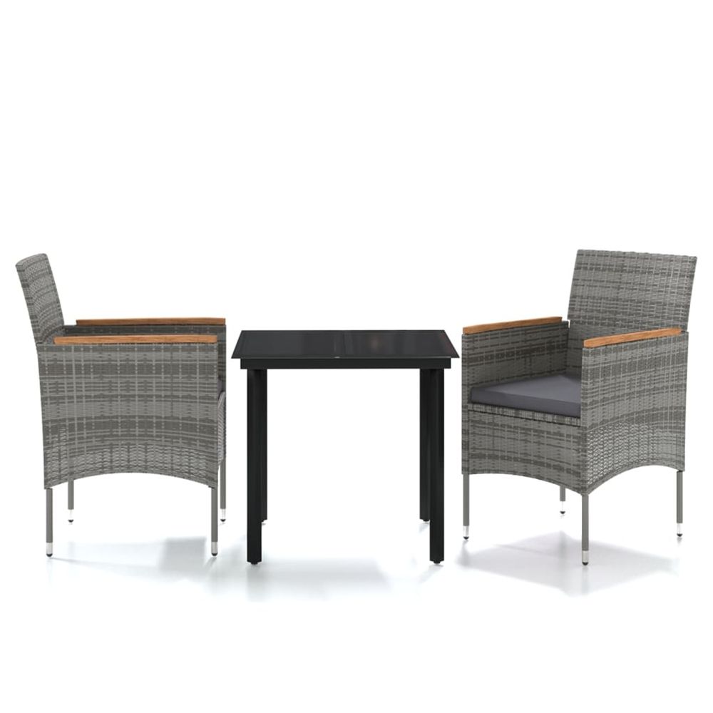 Ensemble à manger de jardin et coussins 3 pcs gris et noir