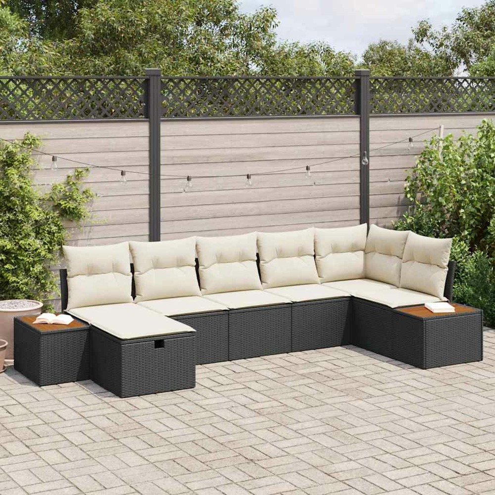Ensemble de canapé de jardin avec coussin 8 pcs noir polyrotin