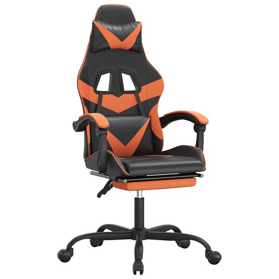 Chaise de jeu avec repose-pied noir et orange similicuir