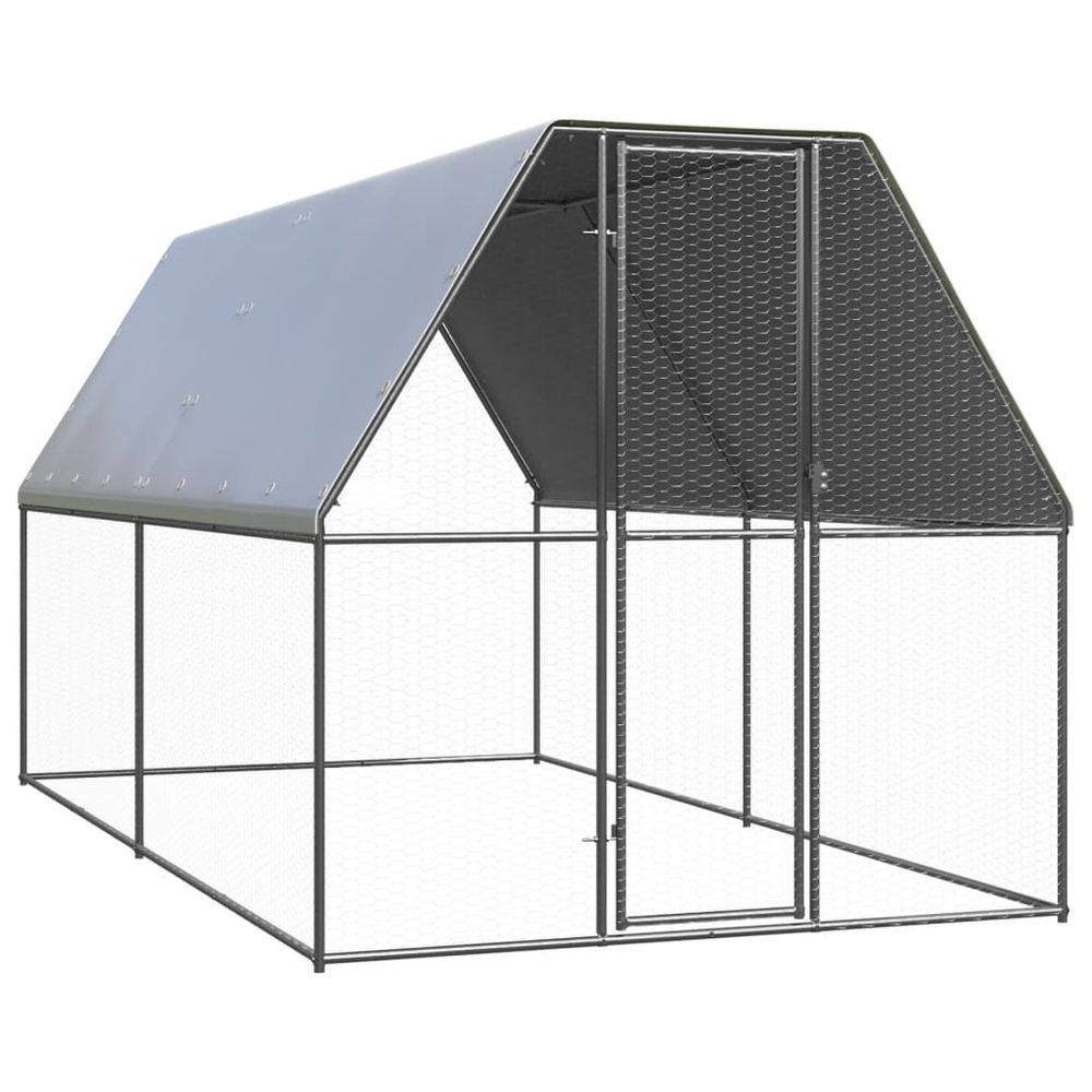 Enclos poulailler extérieur 2x4x2 m acier galvanisé avec bâche de toit