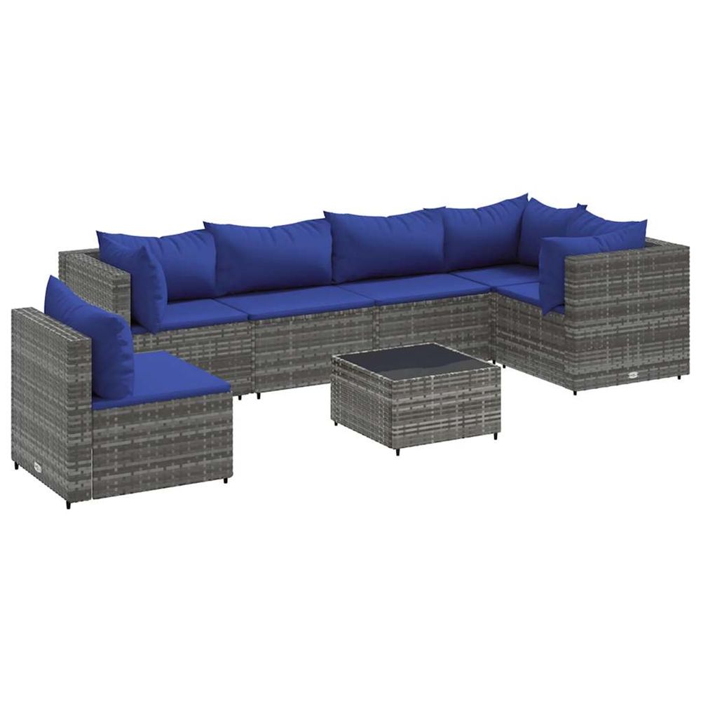 Salon de jardin 7 pcs avec coussins gris résine tressée