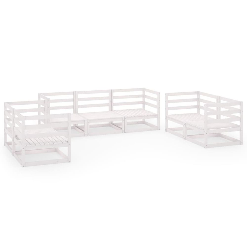 Salon de jardin 7 pcs blanc bois de pin massif