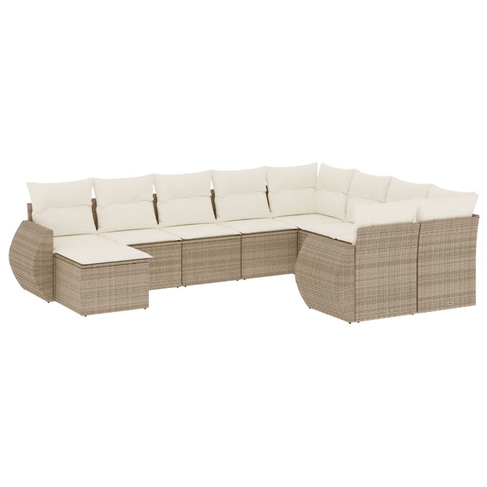 Salon de jardin avec coussins 10 pcs beige résine tressée