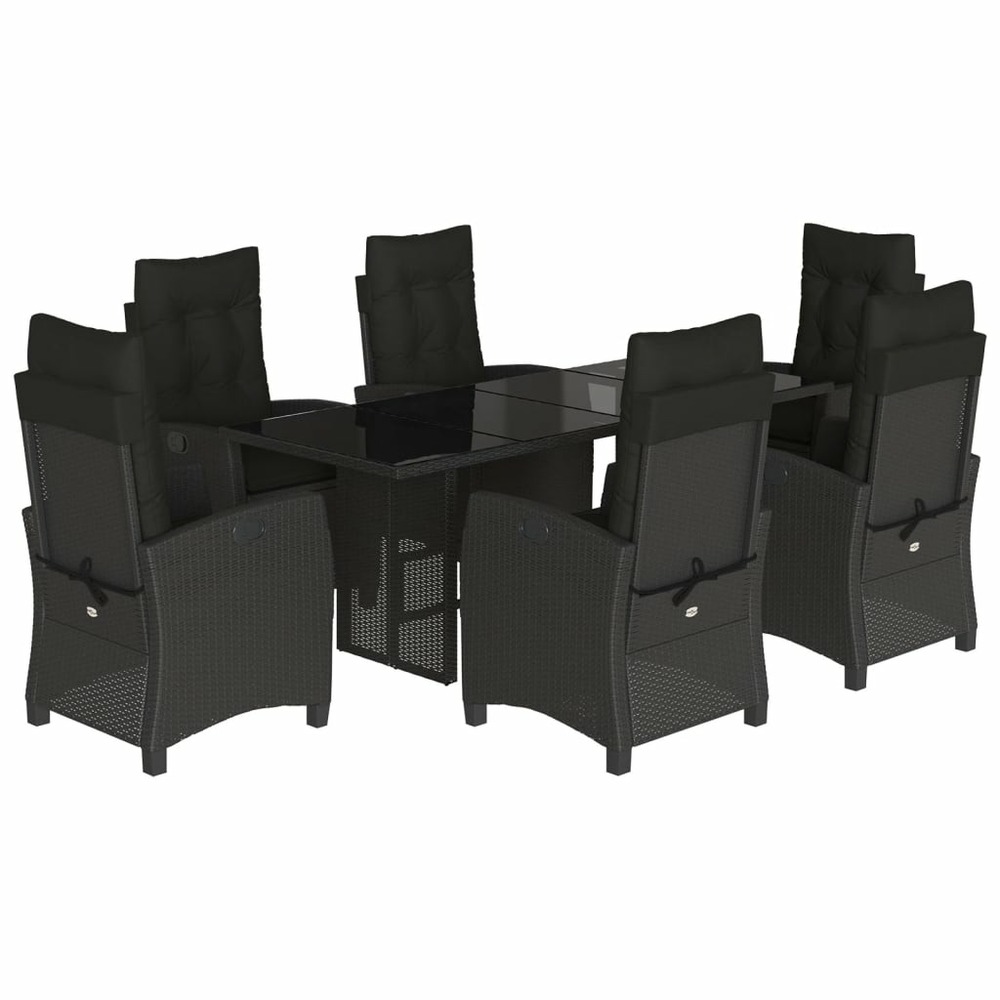 Ensemble à manger de jardin coussins 7pcs noir résine tressée