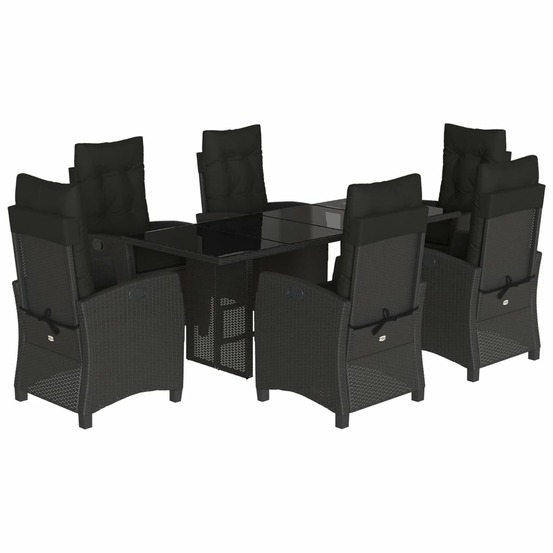 Ensemble à manger de jardin coussins 7pcs noir résine tressée