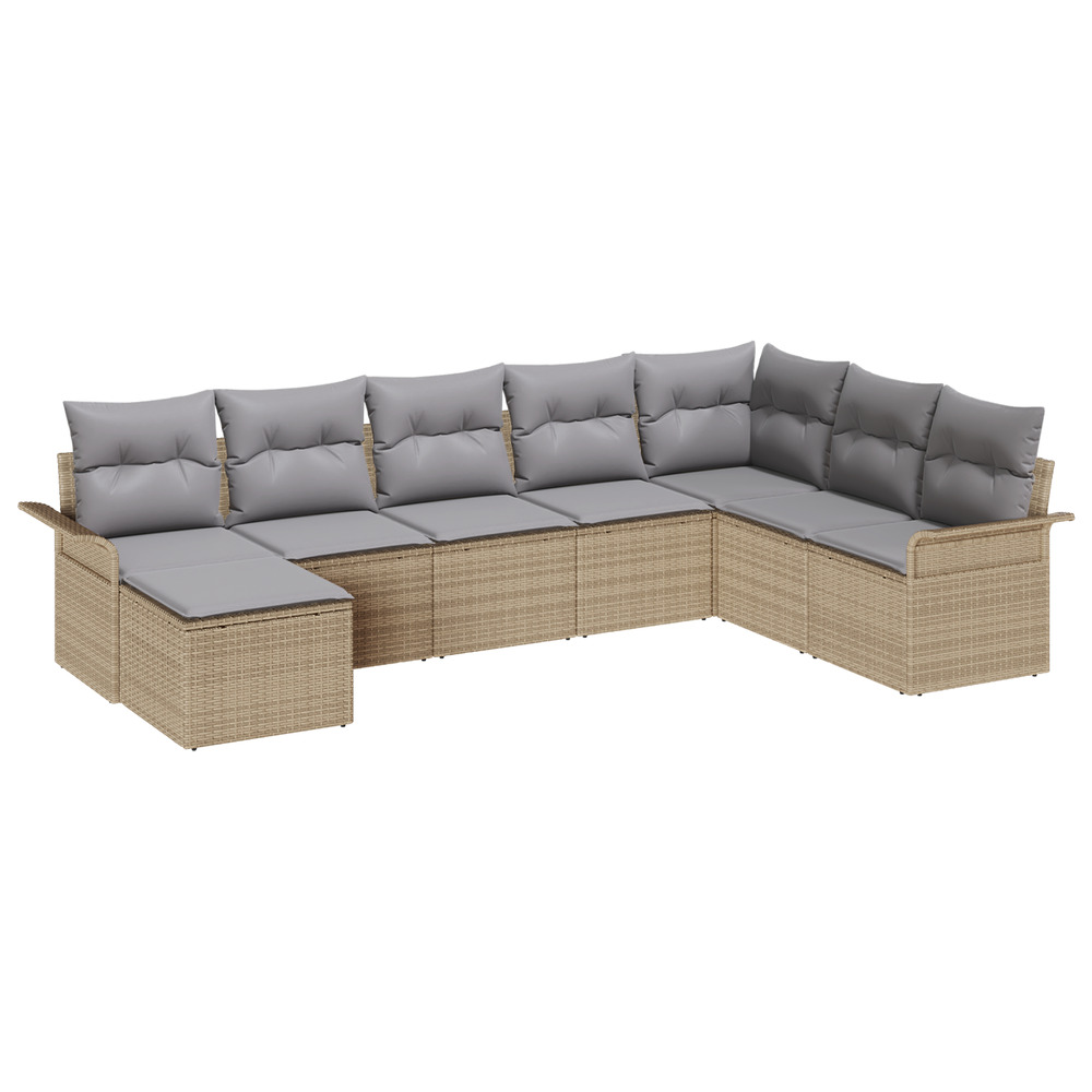 Ensemble de canapé de jardin 8 pièces avec coussins beige poly rattan