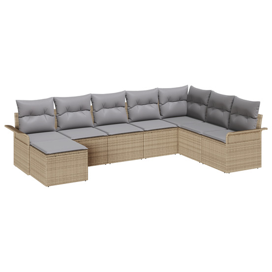 Ensemble de canapé de jardin 8 pièces avec coussins beige poly rattan