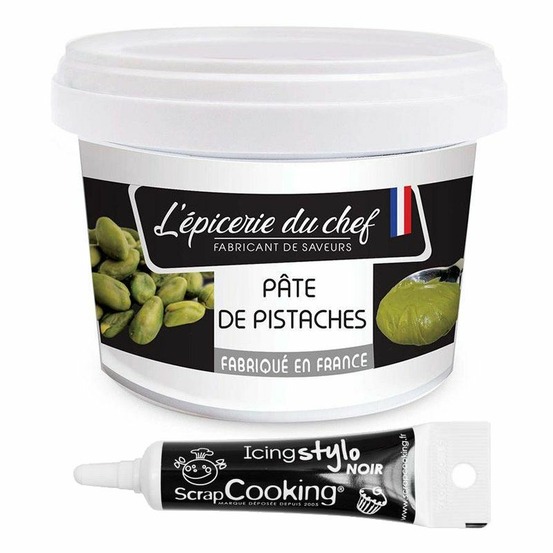 Pâte de pistaches 200 g + stylo de glaçage noir vanille