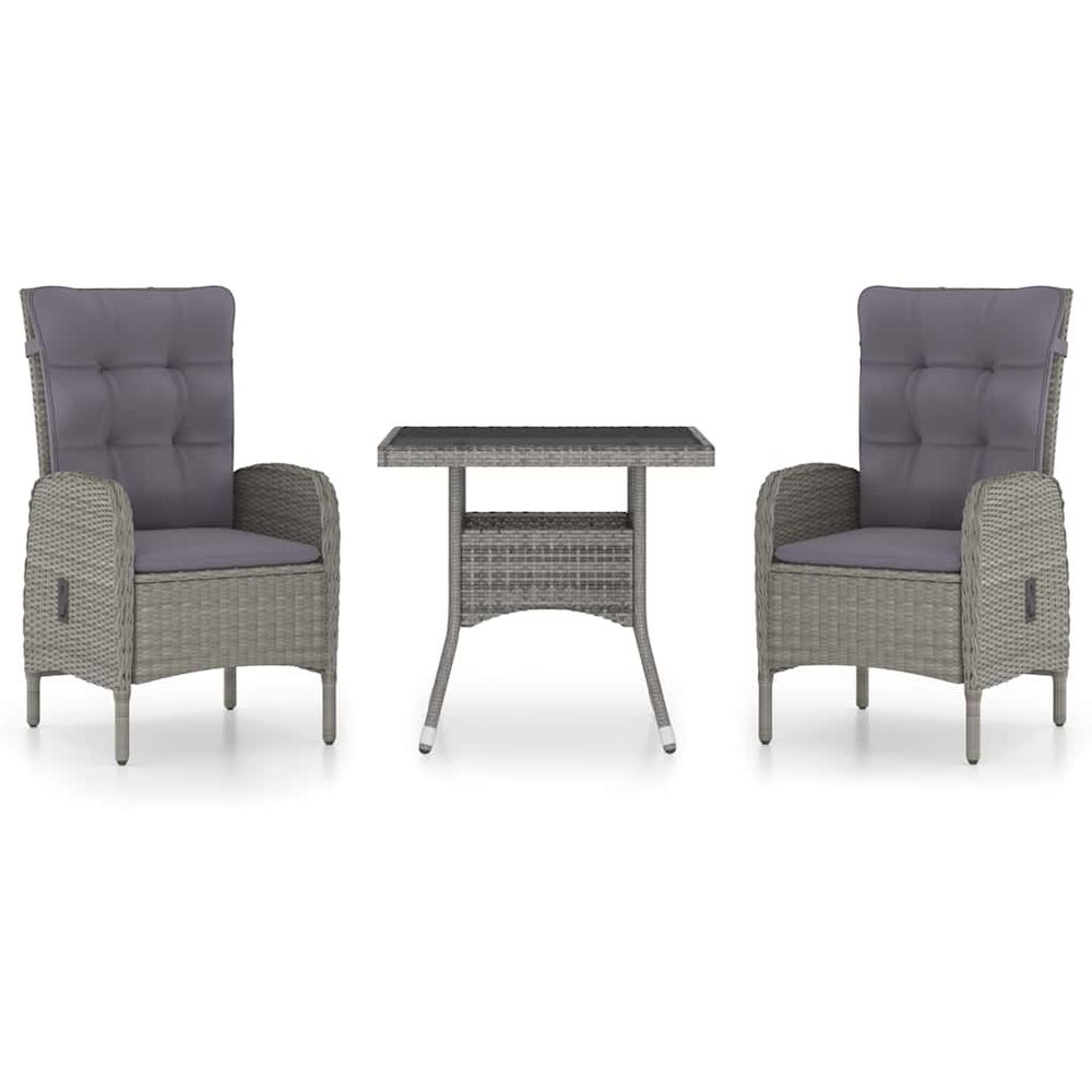 Ensemble à manger de jardin 3 pcs résine tressée et verre gris