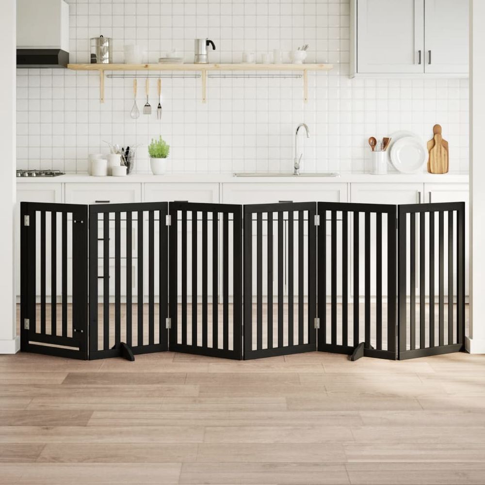 Barrière chien haute avec porte modulable 6 panneaux noir 90cm