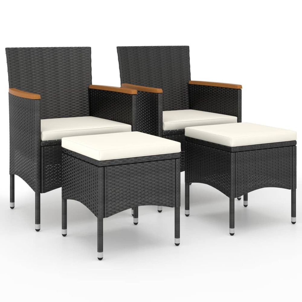 Jeu de chaise et tabouret de jardin 4 pcs résine tressée noir