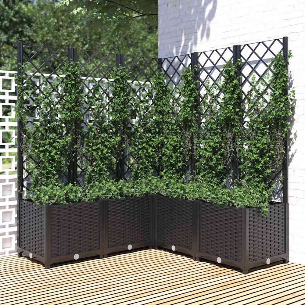 Très grande jardinière carrée treillis en pp pour jardin terrasse noir 120x120x136 cm