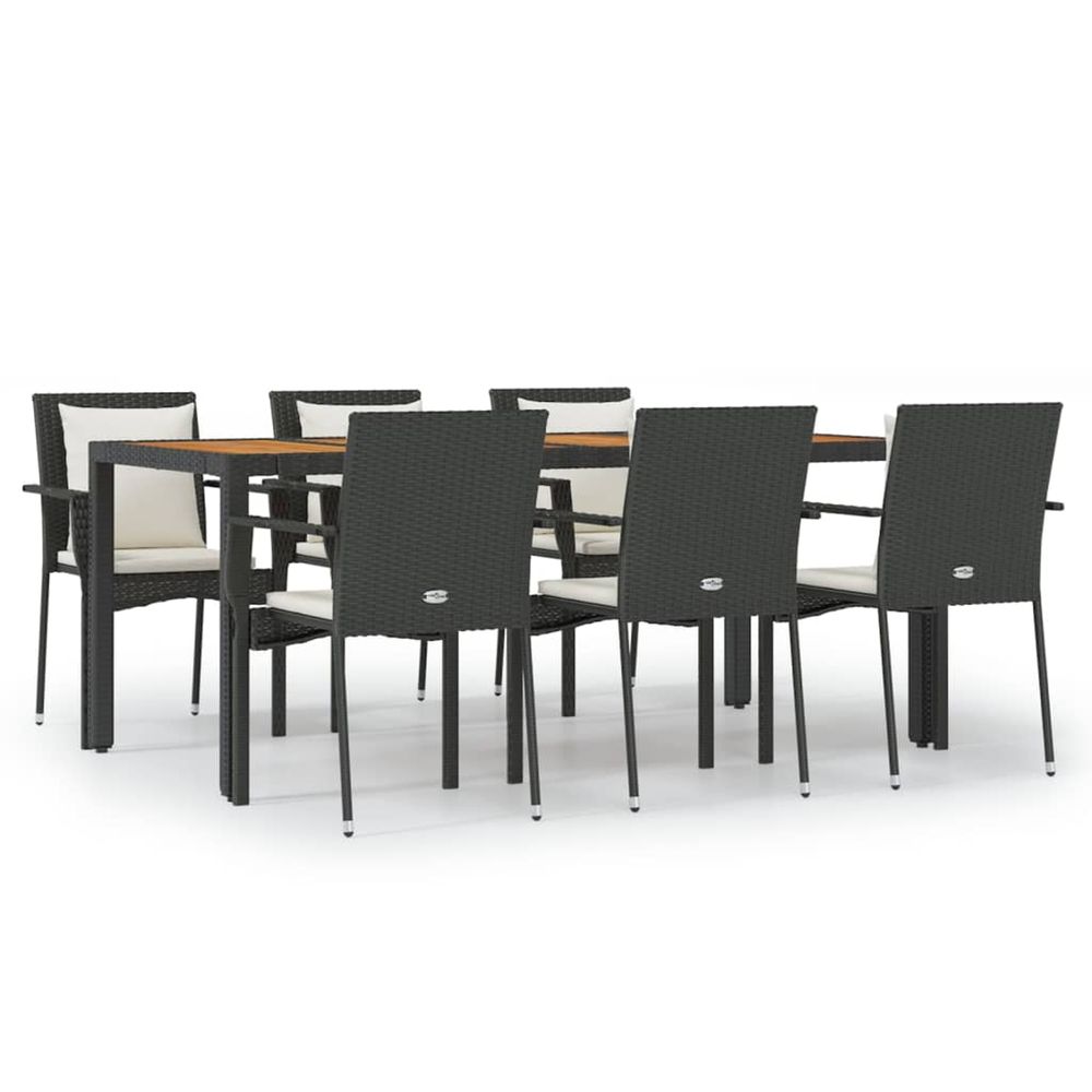 Ensemble à manger de jardin coussins 7pcs noir résine tressée