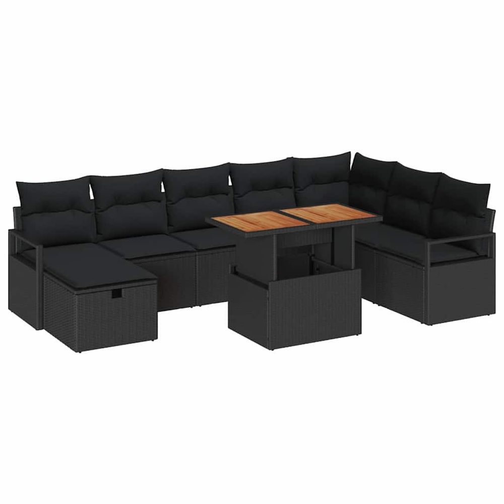 Ensemble de canapé de jardin 9 pc noir polyrotin