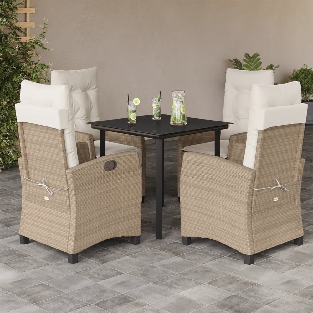 Ensemble à manger de jardin avec coussins 5pcs beige poly rotin