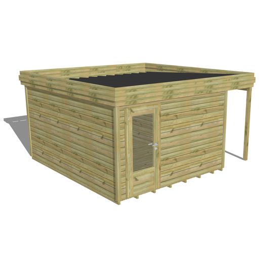 Abri de jardin bois pin traité autoclave 27mm - 4,44x4,34m / 19m2 - bac acier - plancher bois