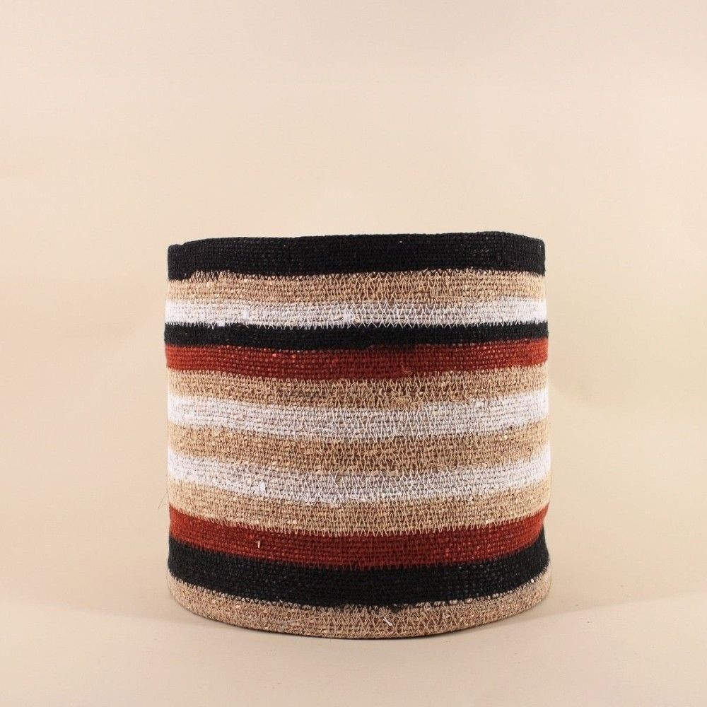 Panier rayé beige, marron en herbes marines 33x30cm