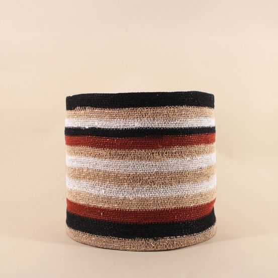 Panier rayé beige, marron en herbes marines 33x30cm