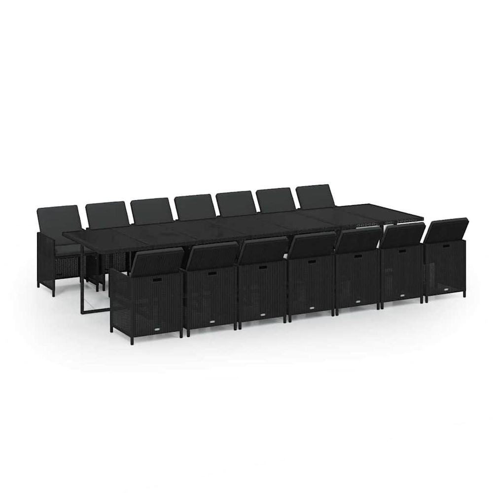 Ensemble à manger de jardin coussins 15 pcs résine tressée noir
