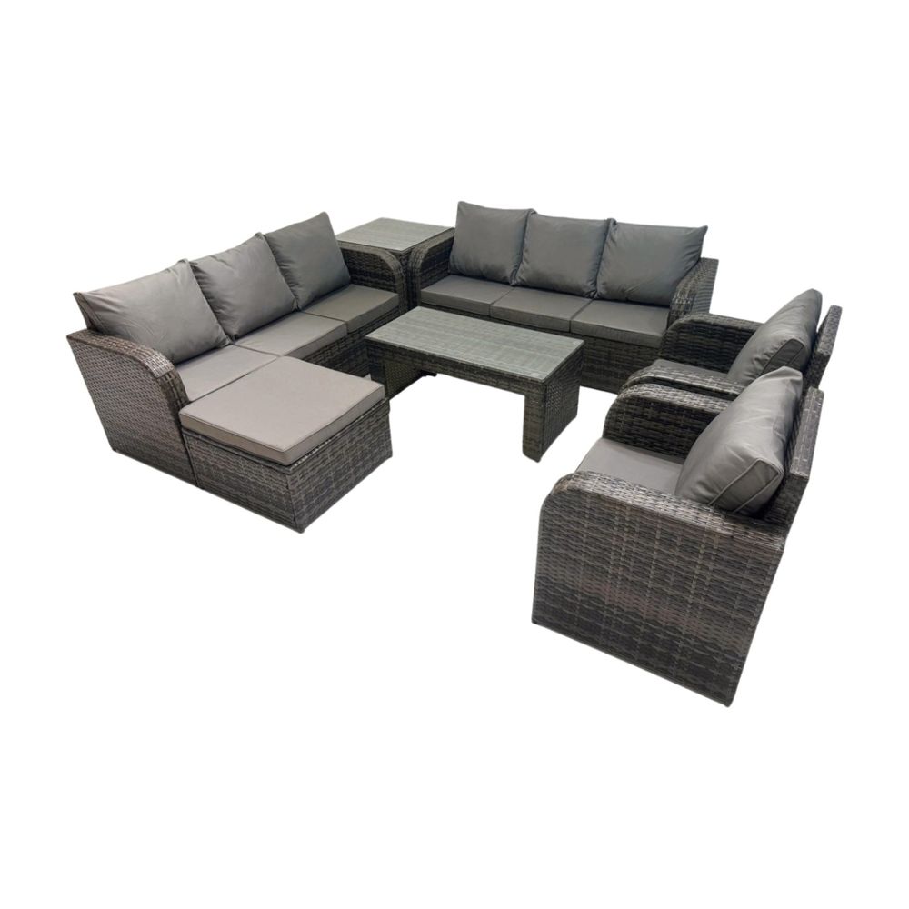 Ensembles de salon de jardin avec chaise inclinable table basse table d'appoint grand tabouret gris foncé mixte