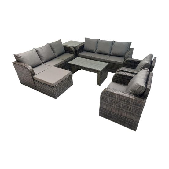 Ensembles de salon de jardin avec chaise inclinable table basse table d'appoint grand tabouret gris foncé mixte