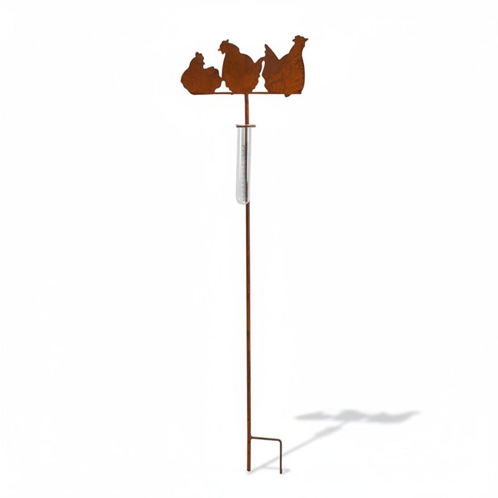 Pluviomètre poules fer rouille 28x1x105cm