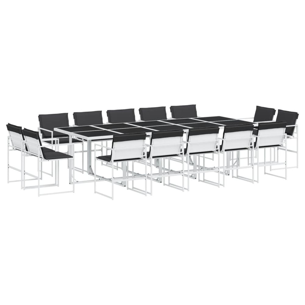 Ensemble à manger de jardin avec coussins 15pcs blanc textilène