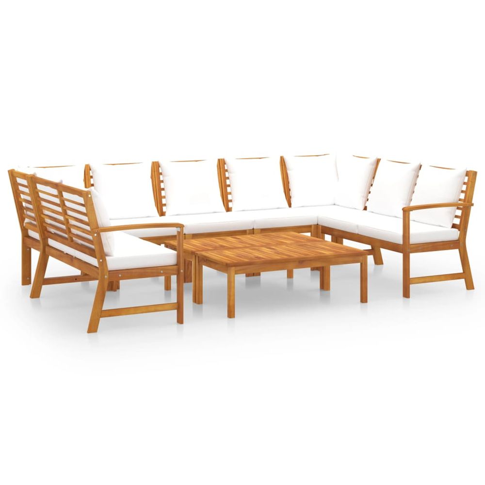 Salon de jardin 9 pcs avec coussin crème bois d'acacia solide