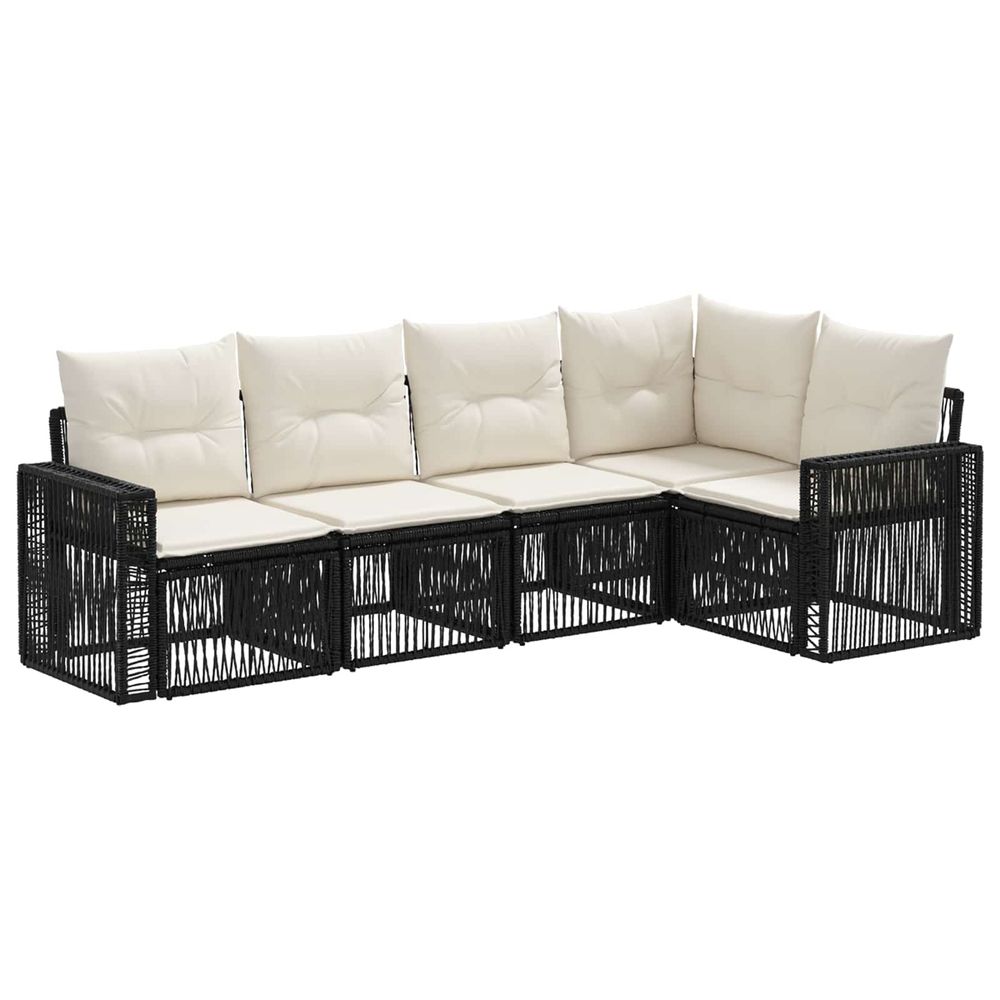 Ensemble de canapé de jardin 5 pc noir et blanc crème polyrotin
