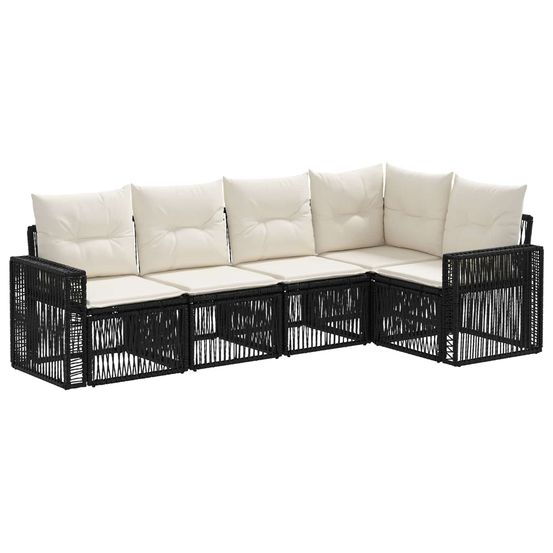 Ensemble de canapé de jardin 5 pc noir et blanc crème polyrotin