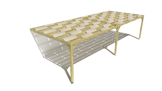 Pergola bois • 10m x 4m • adossée • sens largeur • voilage semi-transparent inclus • livraison comprise