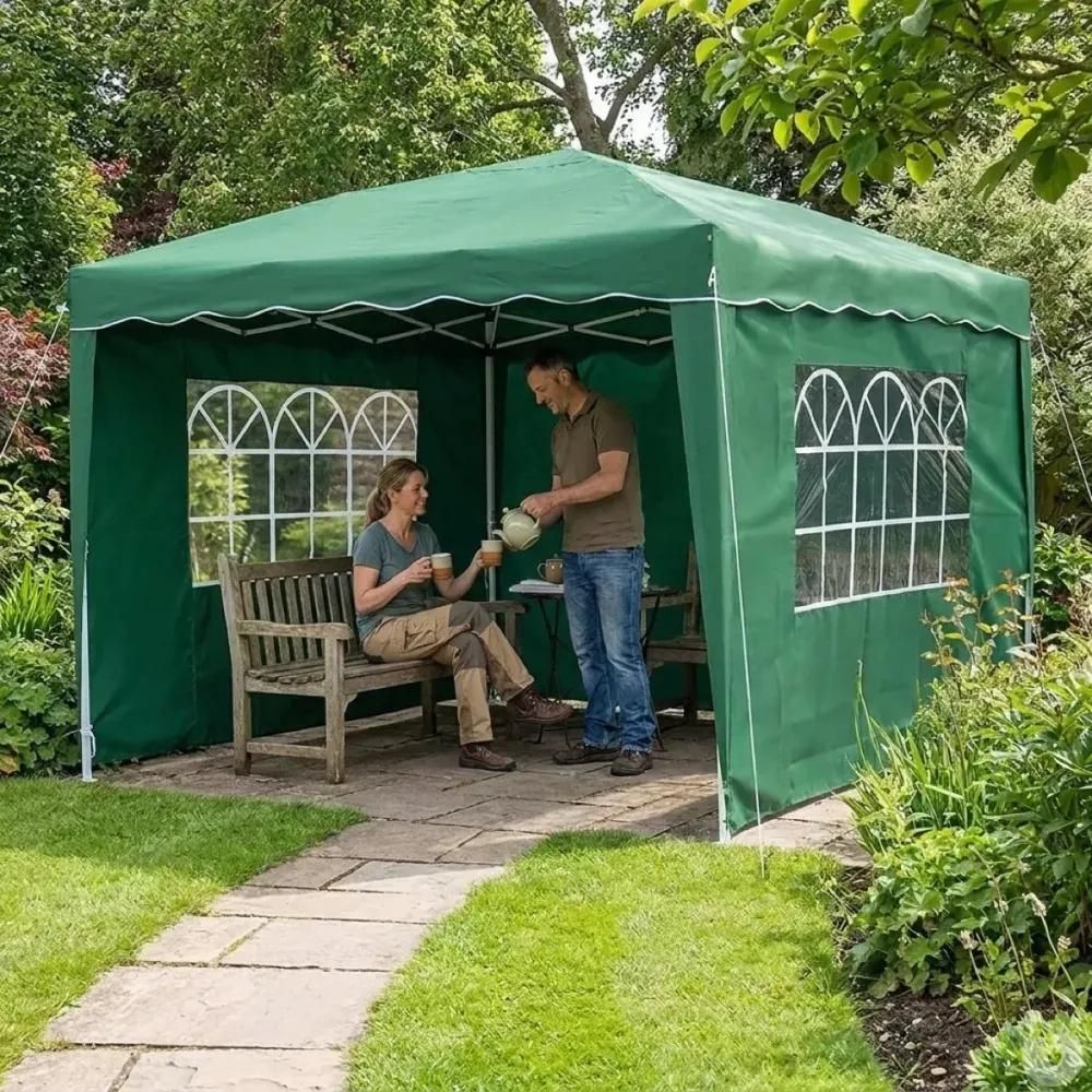 Tonnelle pliante 3x4 m en acier verte avec parois latérales