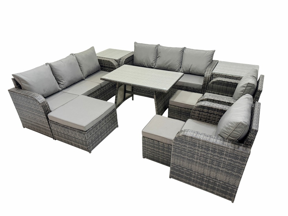 11 places ensemble de canapés en rotin table & fauteuil avec canapé 3 places table à manger 3 tabourets 2 tables d'appoint