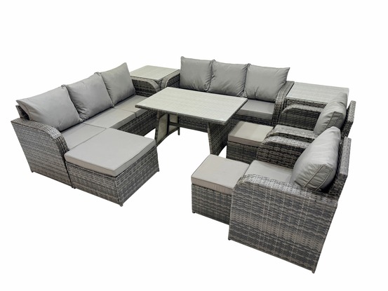 11 places ensemble de canapés en rotin table & fauteuil avec canapé 3 places table à manger 3 tabourets 2 tables d'appoint