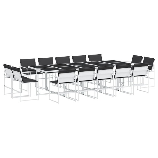 Ensemble à manger de jardin avec coussins 15pcs blanc textilène