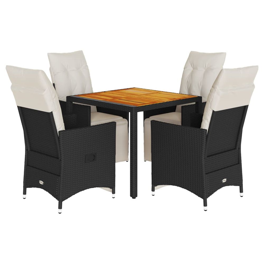 Ensemble à manger de jardin coussins 5pcs noir résine tressée