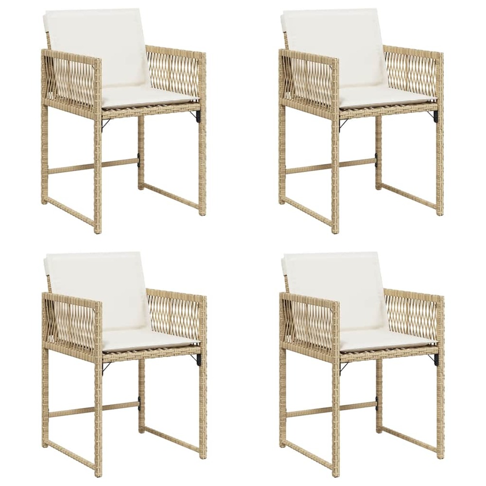 Chaises de jardin avec coussins lot de 4 beige résine tressée