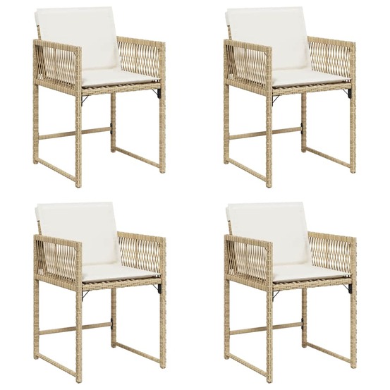Chaises de jardin avec coussins lot de 4 beige résine tressée
