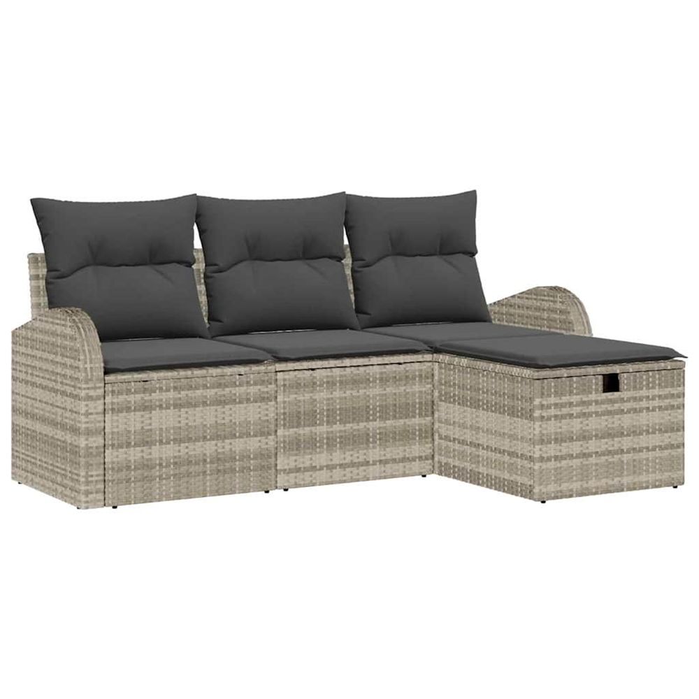 Ensemble de canapé de jardin 4 pc gris clair polyrotin