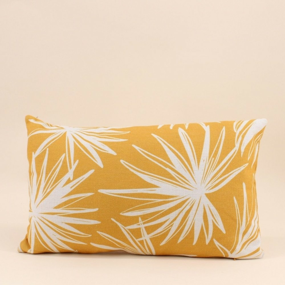Coussin déperlant & anti uv fleuri jaune 50x30cm