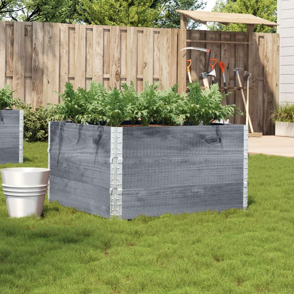 Carré potager surélevé bois de pin pour jardin balcon empilable et pliable 100x100 cm gris