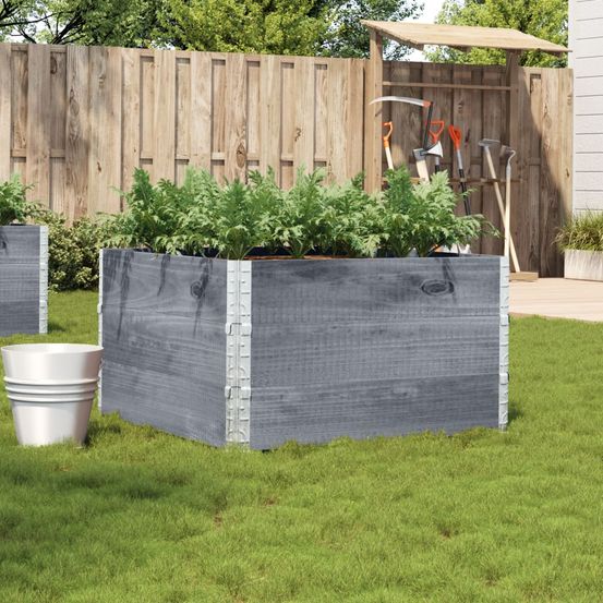 Carré potager surélevé bois de pin pour jardin balcon empilable et pliable 100x100 cm gris