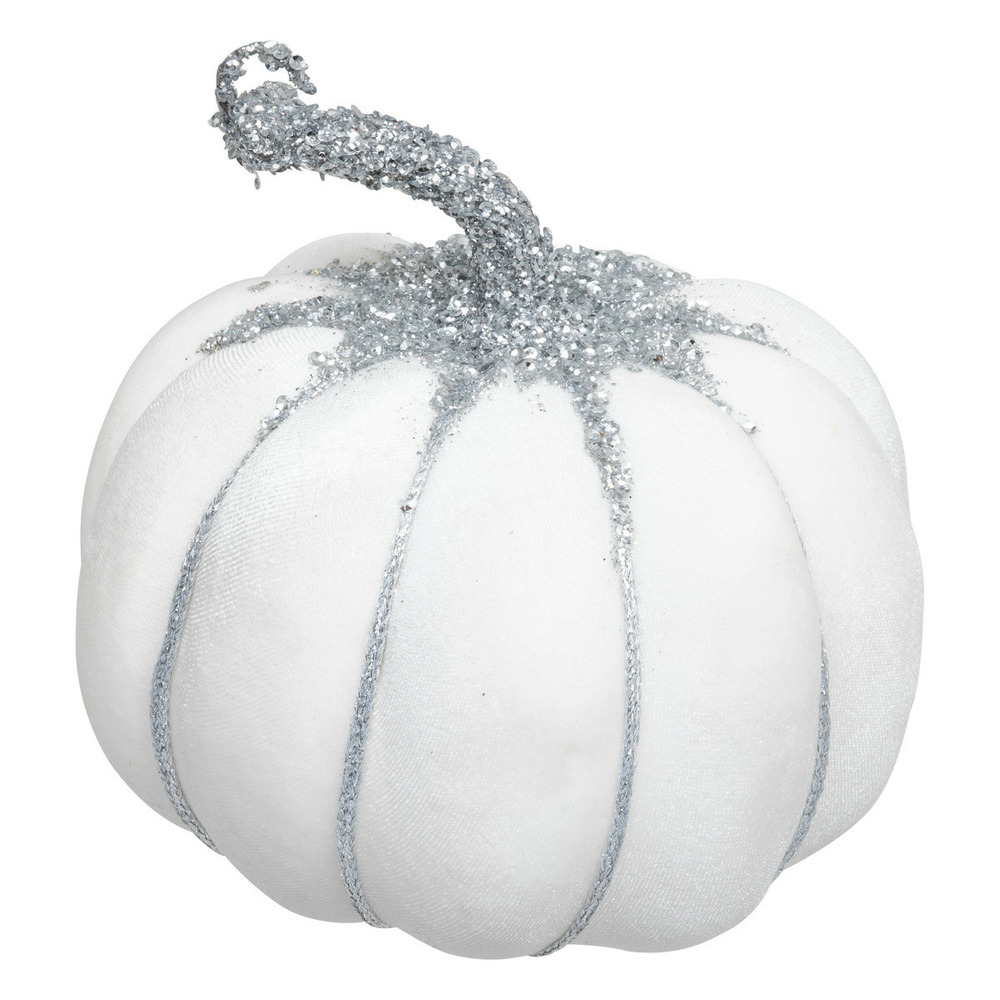 Déco de noël citrouille enneigée et pailletée argent d 16 cm